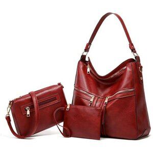 3pcs faux leather hobo shoulder bag crossbody tote satchel purse and wallet set